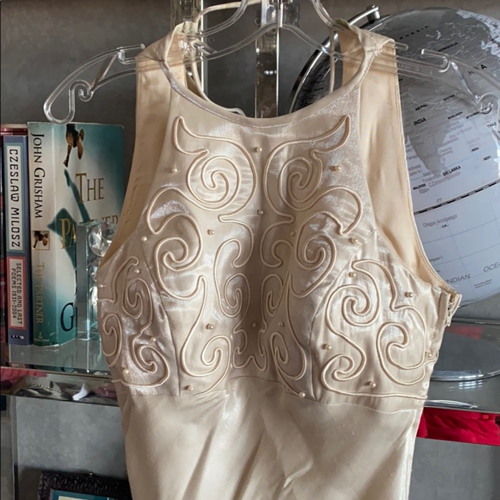 In phase fashions cream beaded lace back dress. Last call - Picture 2 of 4